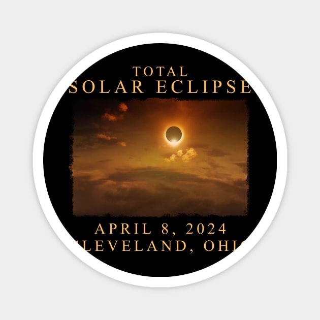 Retro Total Solar Eclipse 2024 Cleveland Magnet by artbyhintze